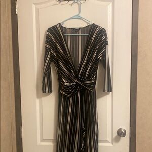 Express Black and White Striped Long Sleeve Dress